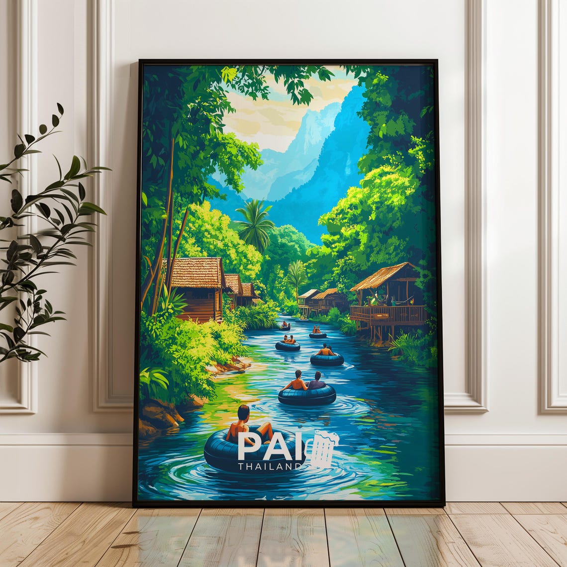 Pai Travel Poster, Thailand River Illustration