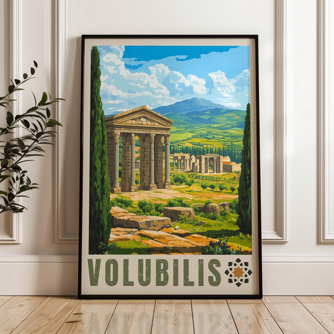 Volubilis Morocco Roman Ruins Cypress Green Valley Travel Poster