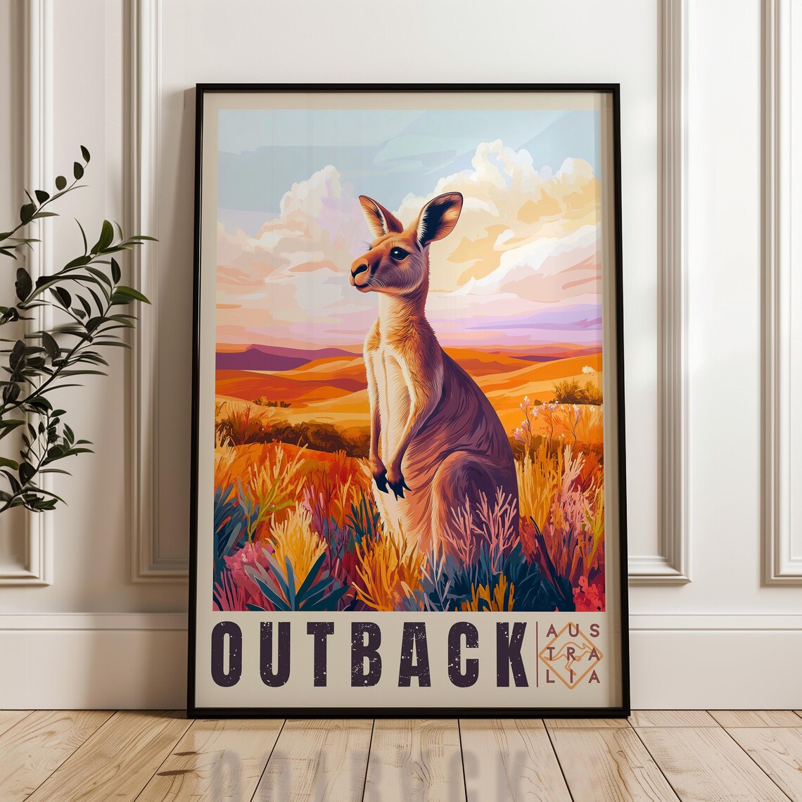 Vintage Kangaroo Travel Poster, Australian Wildlife