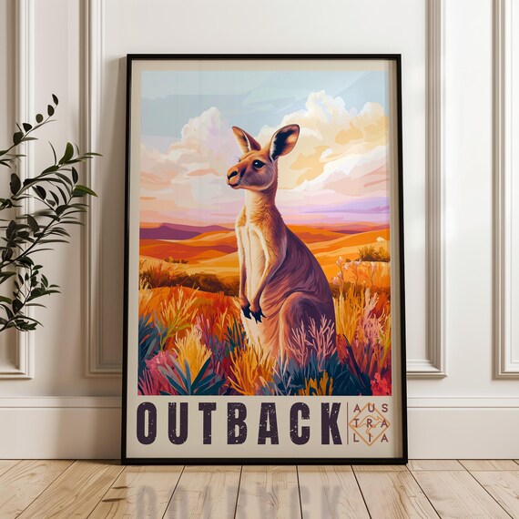 Vintage Kangaroo Travel Poster, Australian Wildlife