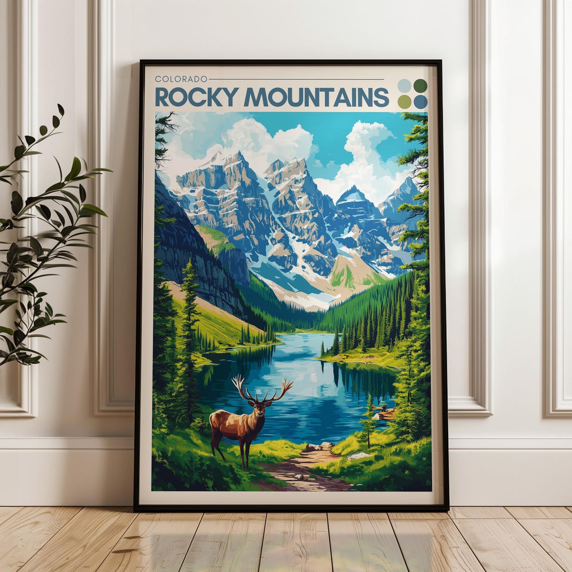 Rocky Mountains Colorado Elk Alpine Lake Peaks Travel Poster