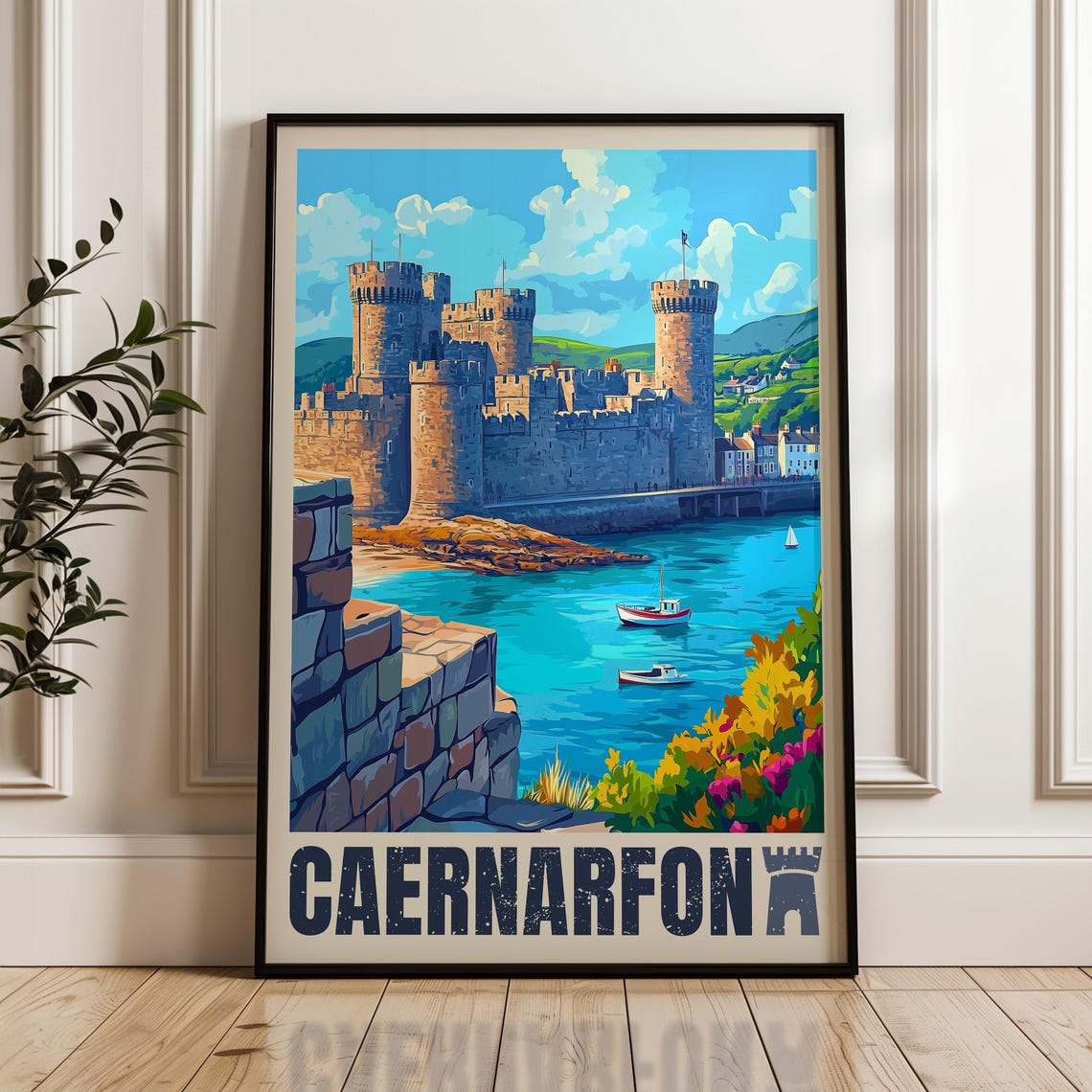Caernarfon Travel Poster, Wales Coastal Home Office Decor