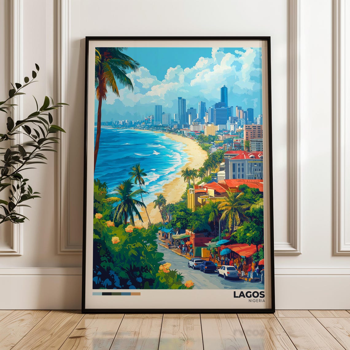 Lagos Nigeria Beachfront City Skyline Coast Palm Street Poster