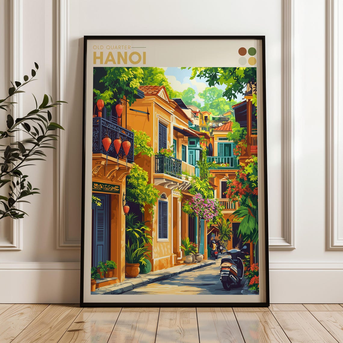 Hanoi Vietnam Old Quarter Colonial Street Lantern Scooter Poster