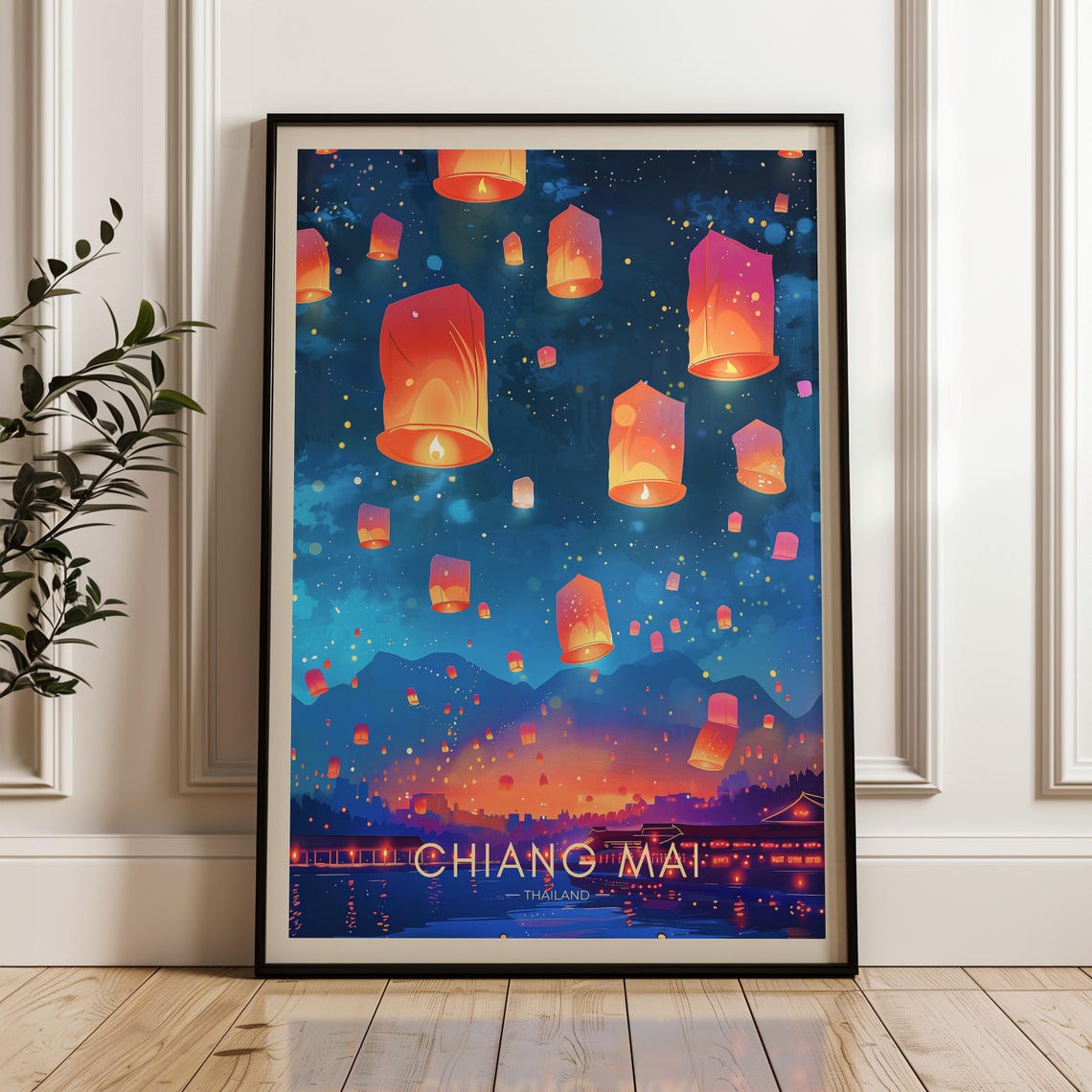 Chiang Mai Thailand Sky Lantern Festival Night Travel Poster