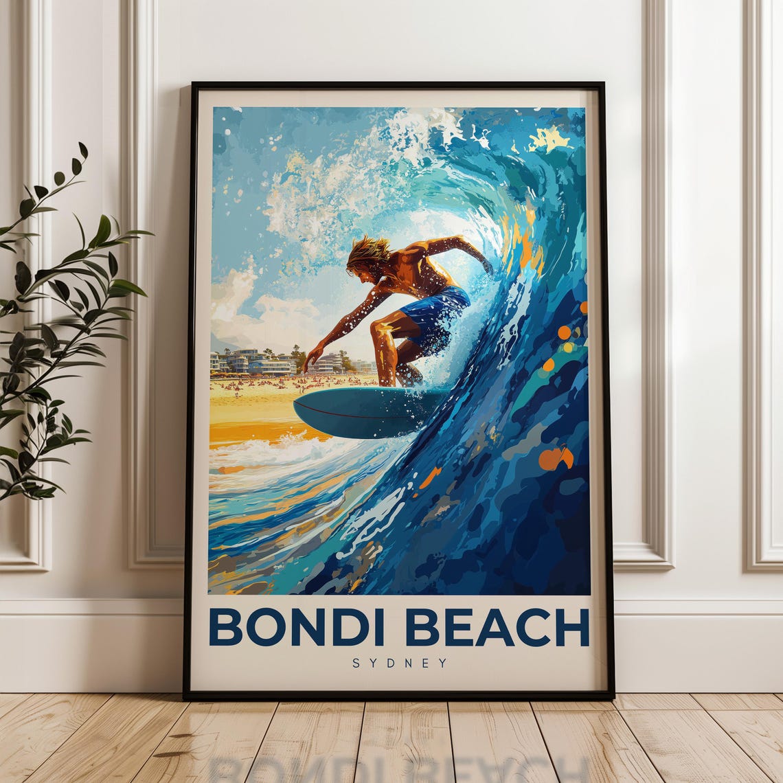 Bondi Beach Surfer Riding Wave Sydney Australia Travel Poster