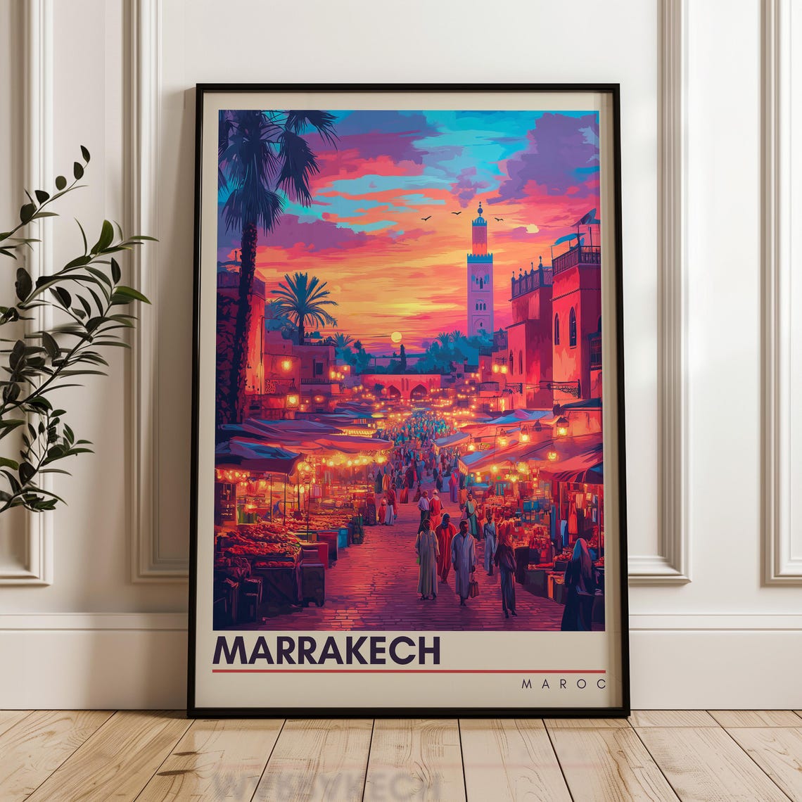 Marrakech Morocco Jemaa El Fnaa Glowing Sunset Souk Market Poster