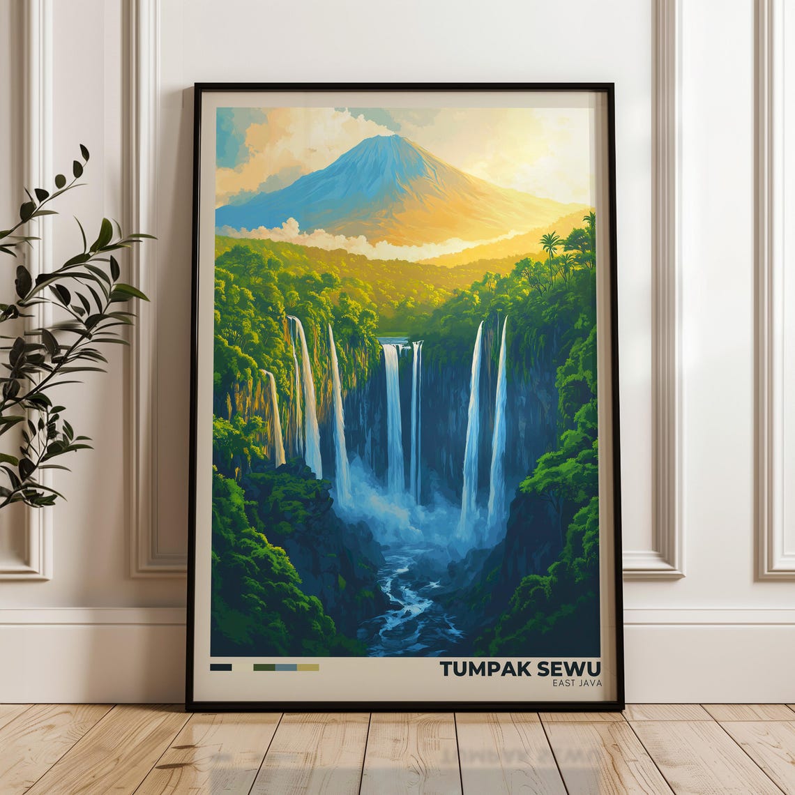 Tumpak Sewu Wide Waterfall Curtain Under Volcano Peak East Java Poster