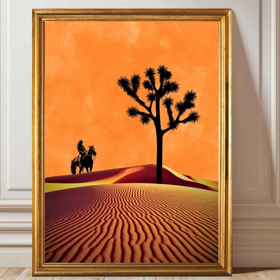 Western Cowgirl Wall Art Desert Sunset Print Wild West Landscape Poster Joshua Tree Artwork Rustic Country Home Decor Cowgirl Print