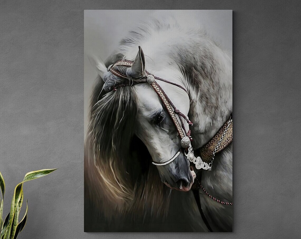 Horse Wall Art, Black White Horse Painting Art Print - Image 2