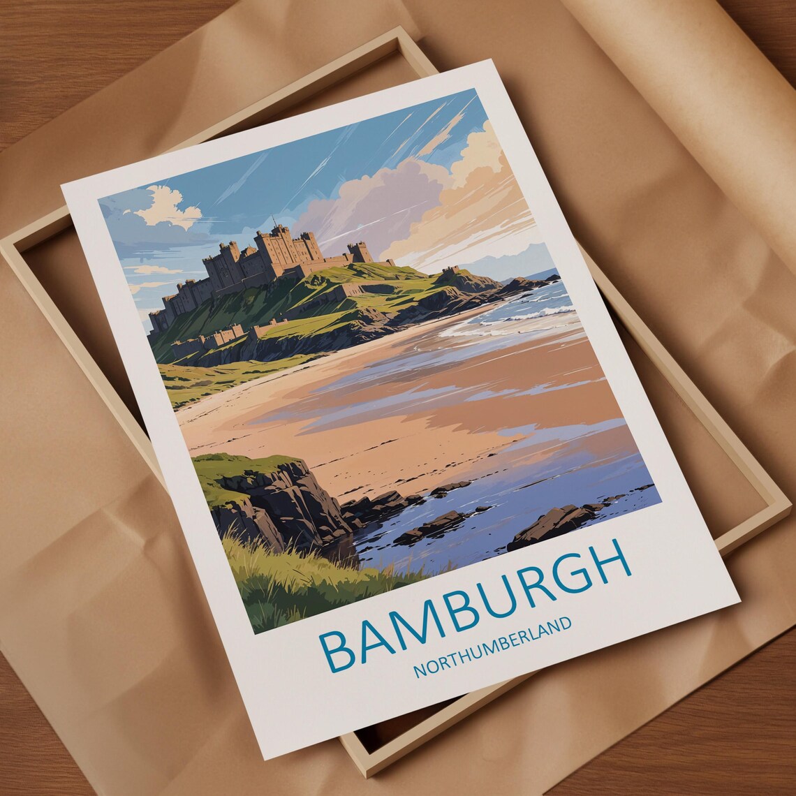 Bamburgh Castle Northumberland Coast Sandy Beach Travel Poster - Image 4