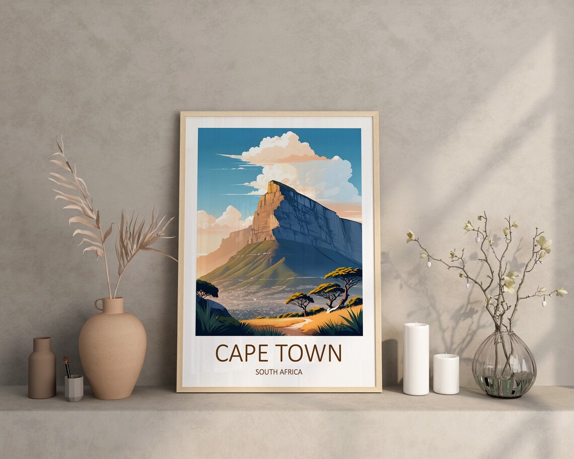 Cape Town South Africa Table Mountain Over Golden Fynbos Trail Poster - Image 4
