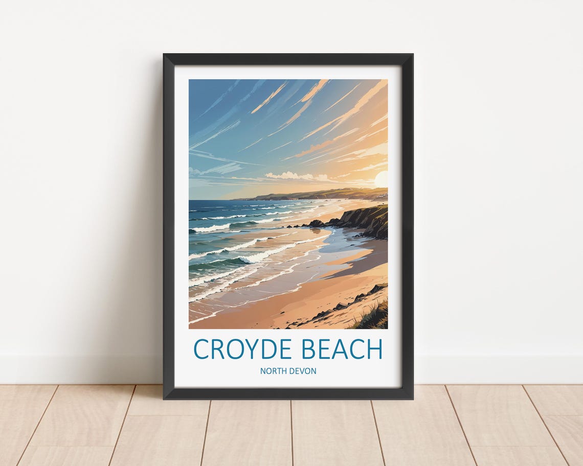 Croyde Beach North Devon England Sunset Surf Beach Scene Poster
