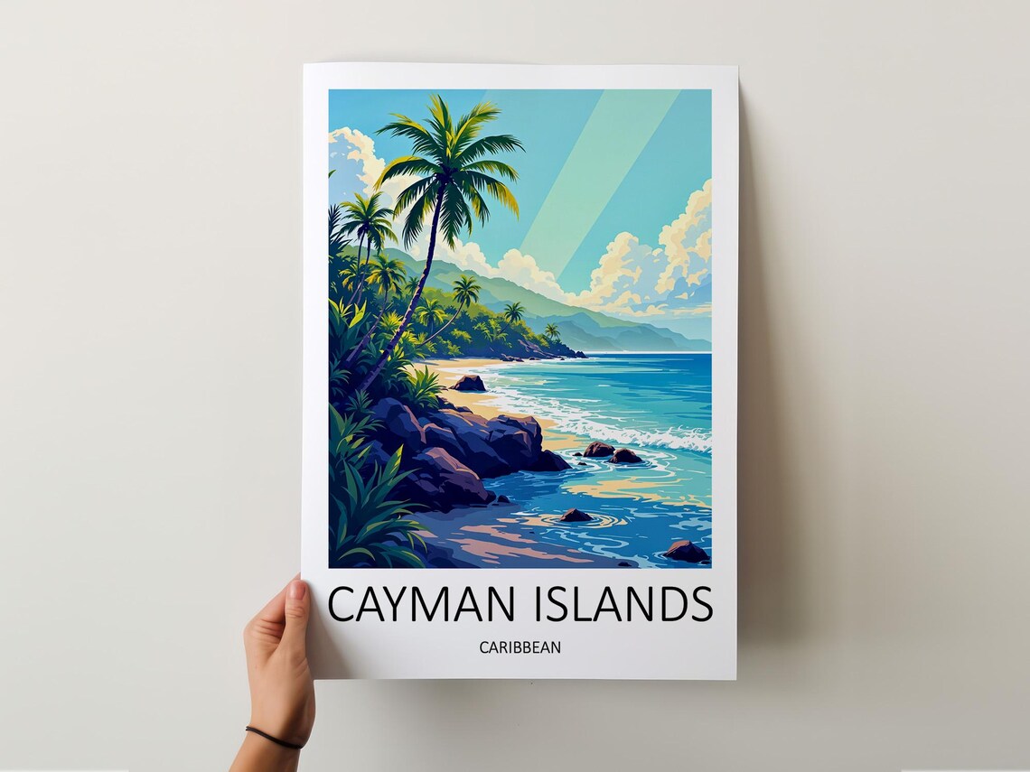 Cayman Islands Caribbean Tropical Beach Palm Trees Bay Travel Poster - Image 6