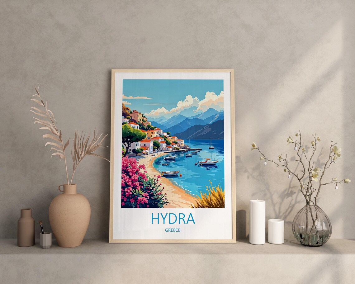 Hydra Greece Colorful Waterfront Houses and Fishing Boats Poster - Image 2