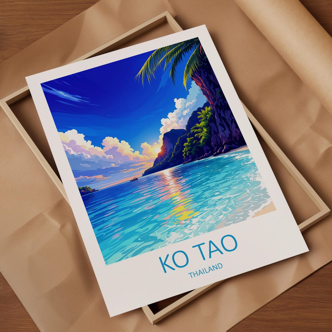 Ko Tao Thailand Tropical Beach Sunset Palm Trees Island Poster - Image 4