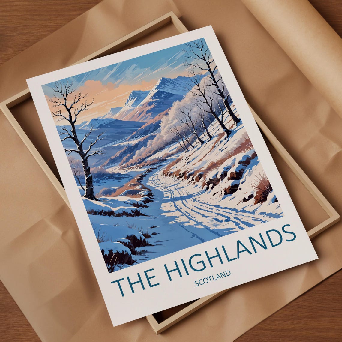 The Highlands Scotland Snowy Winter Valley Path Mountain Scene Poster - Image 4