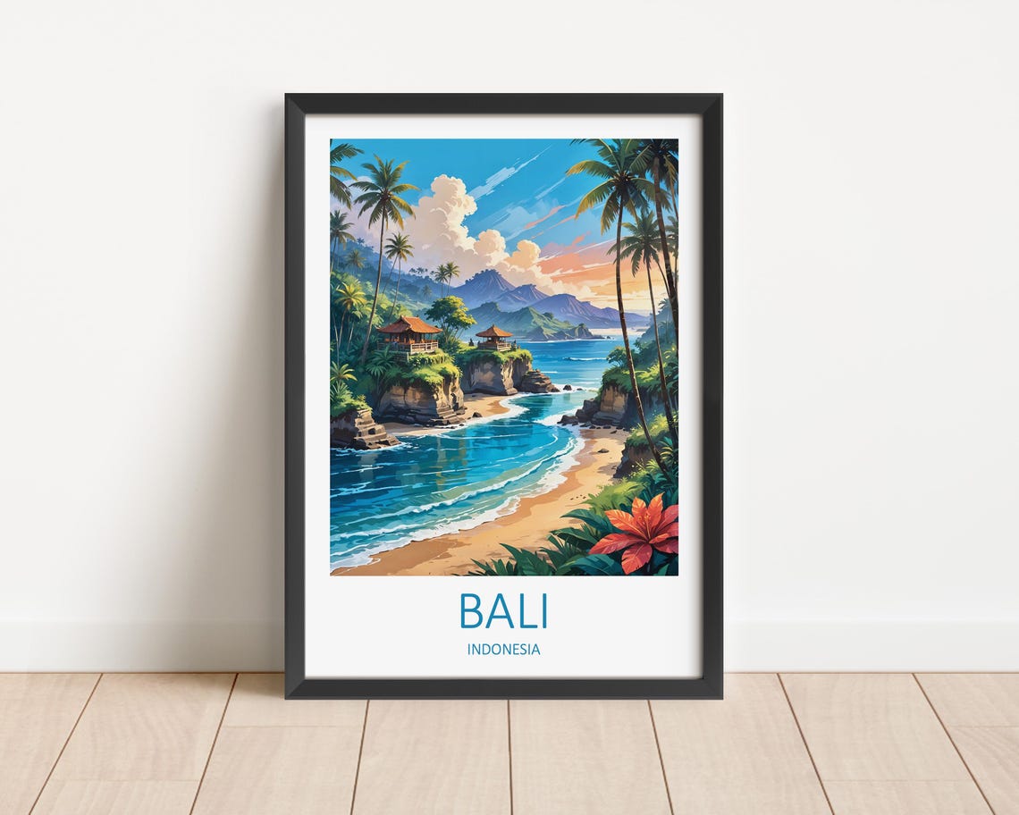 Bali Indonesia Cliff Temple Beach With Palms And Turquoise Sea Poster