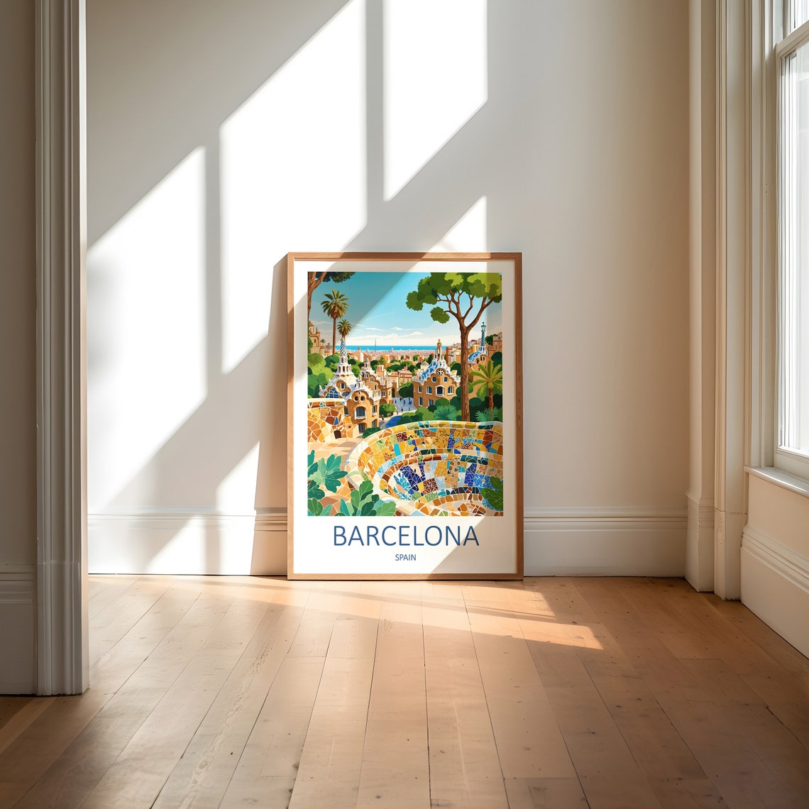 Barcelona Spain Park Guell Gaudi Mosaic Terrace Travel Poster - Image 6