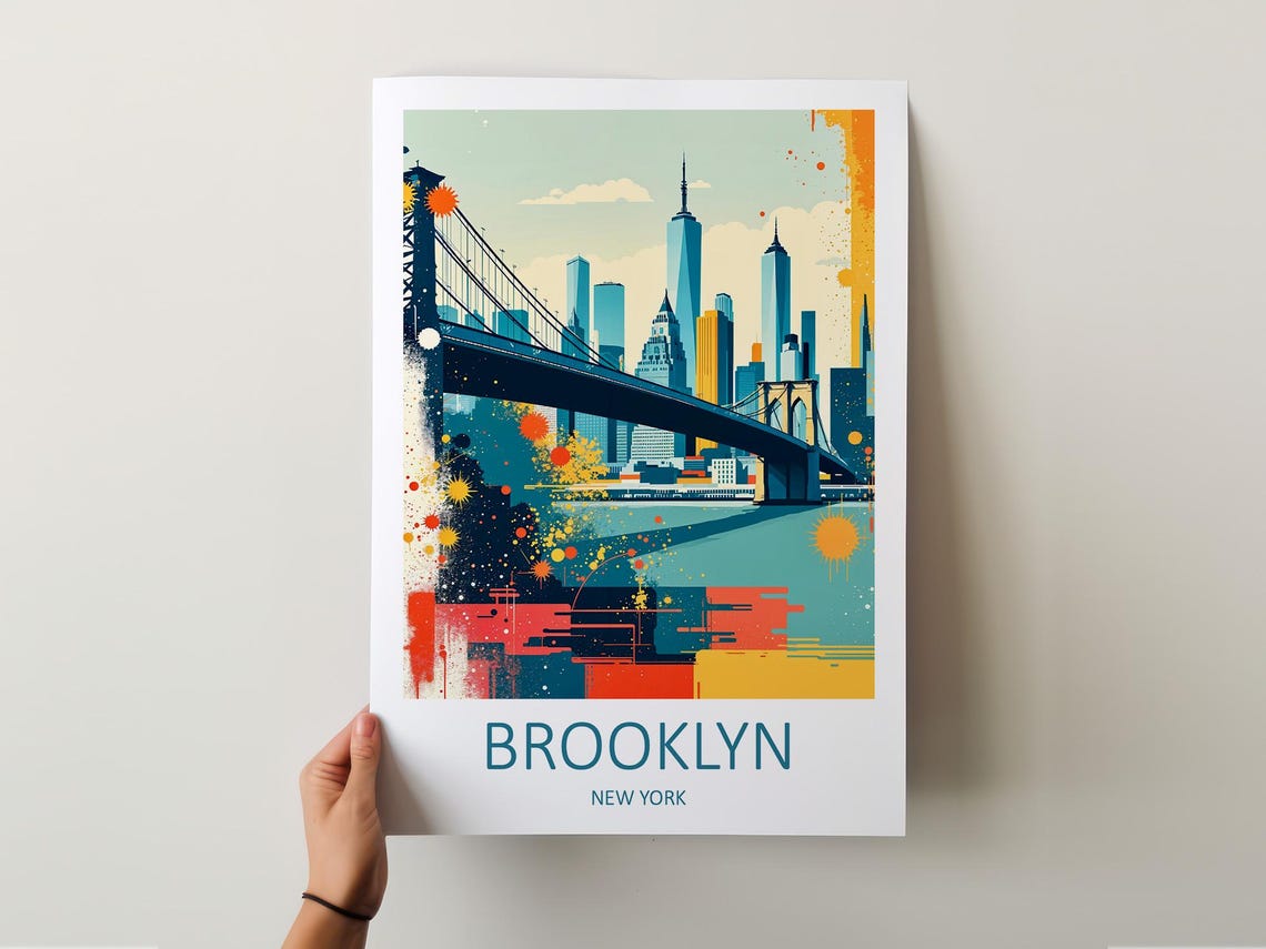 Brooklyn New York Bridge Manhattan Skyline Splash Color Art Poster - Image 5