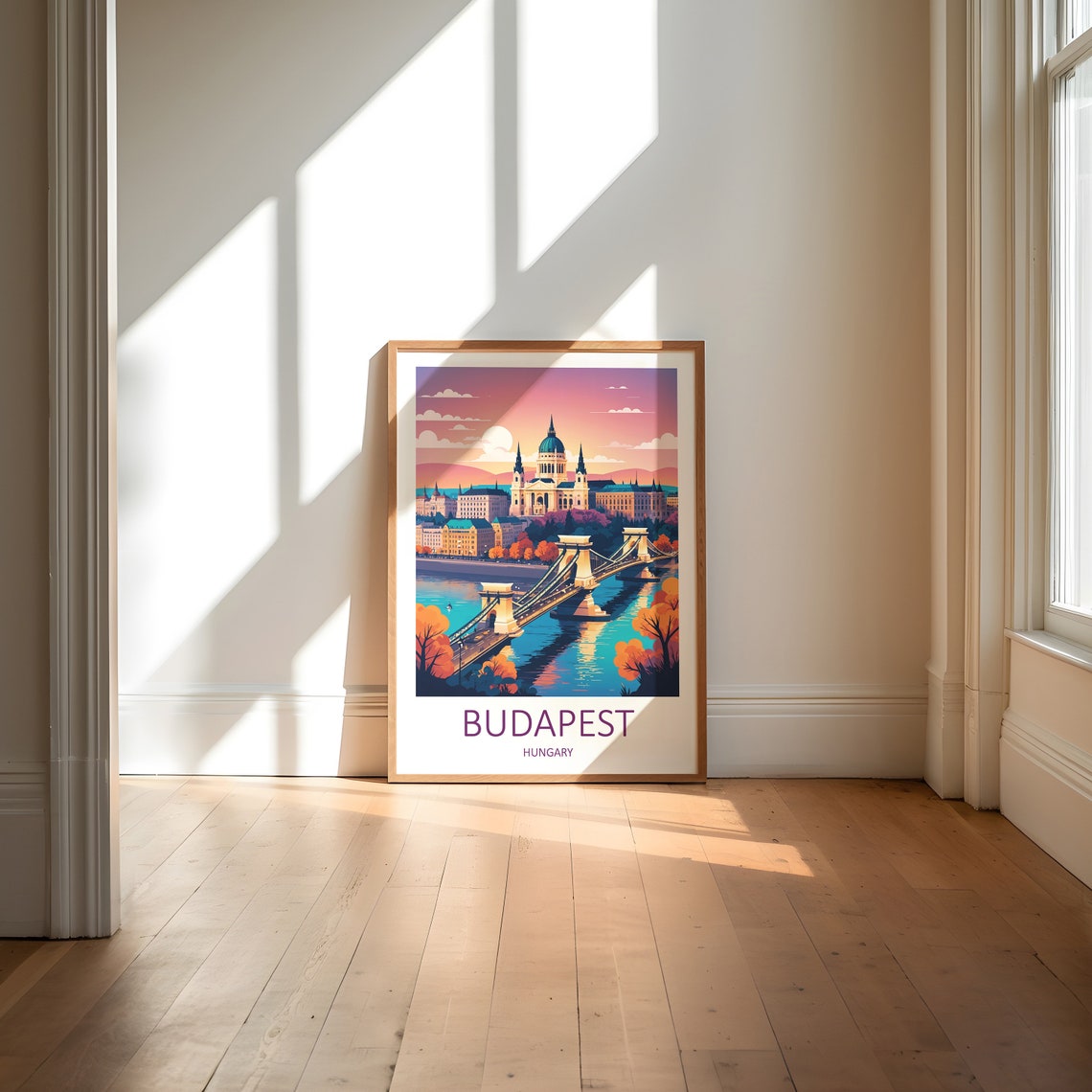 Budapest Hungary Chain Bridge Basilica Sunset Danube Travel Poster - Image 6