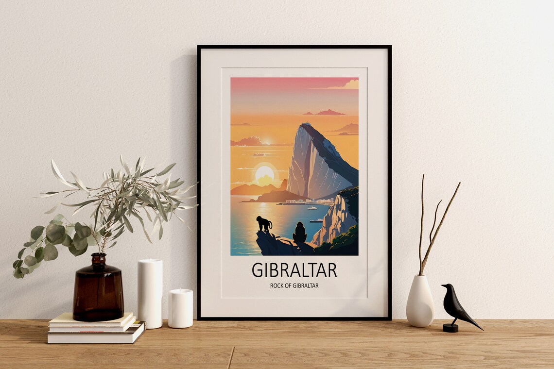 Gibraltar Rock of Gibraltar Sunset View Barbary Macaques Travel Poster - Image 2