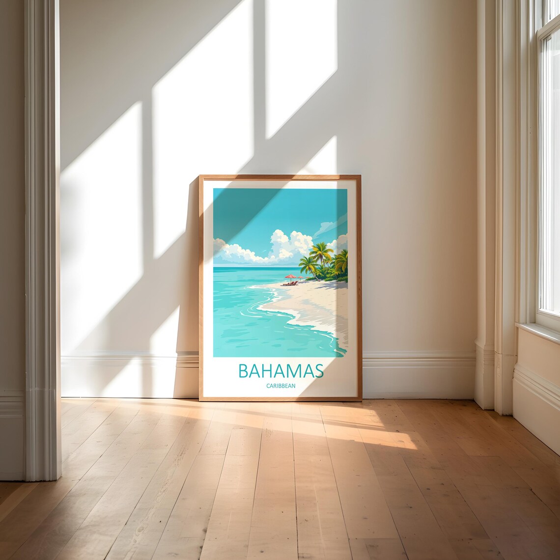 Bahamas Caribbean White Sand Beach With Palms and Umbrellas Poster - Image 6