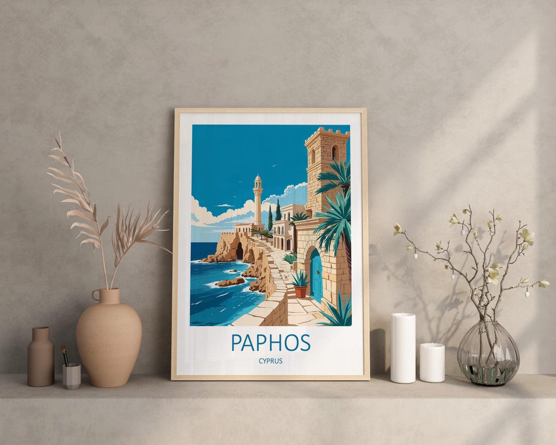 Paphos Cyprus Coastal Castle Harbor Stone Architecture View Poster - Image 3