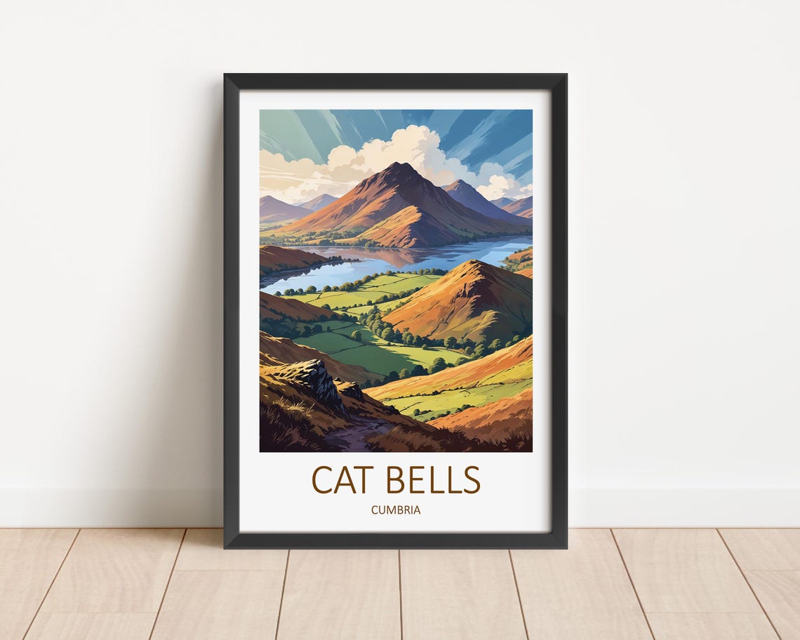 Cat Bells Cumbria Lake District Fell Panorama Vintage Travel Poster