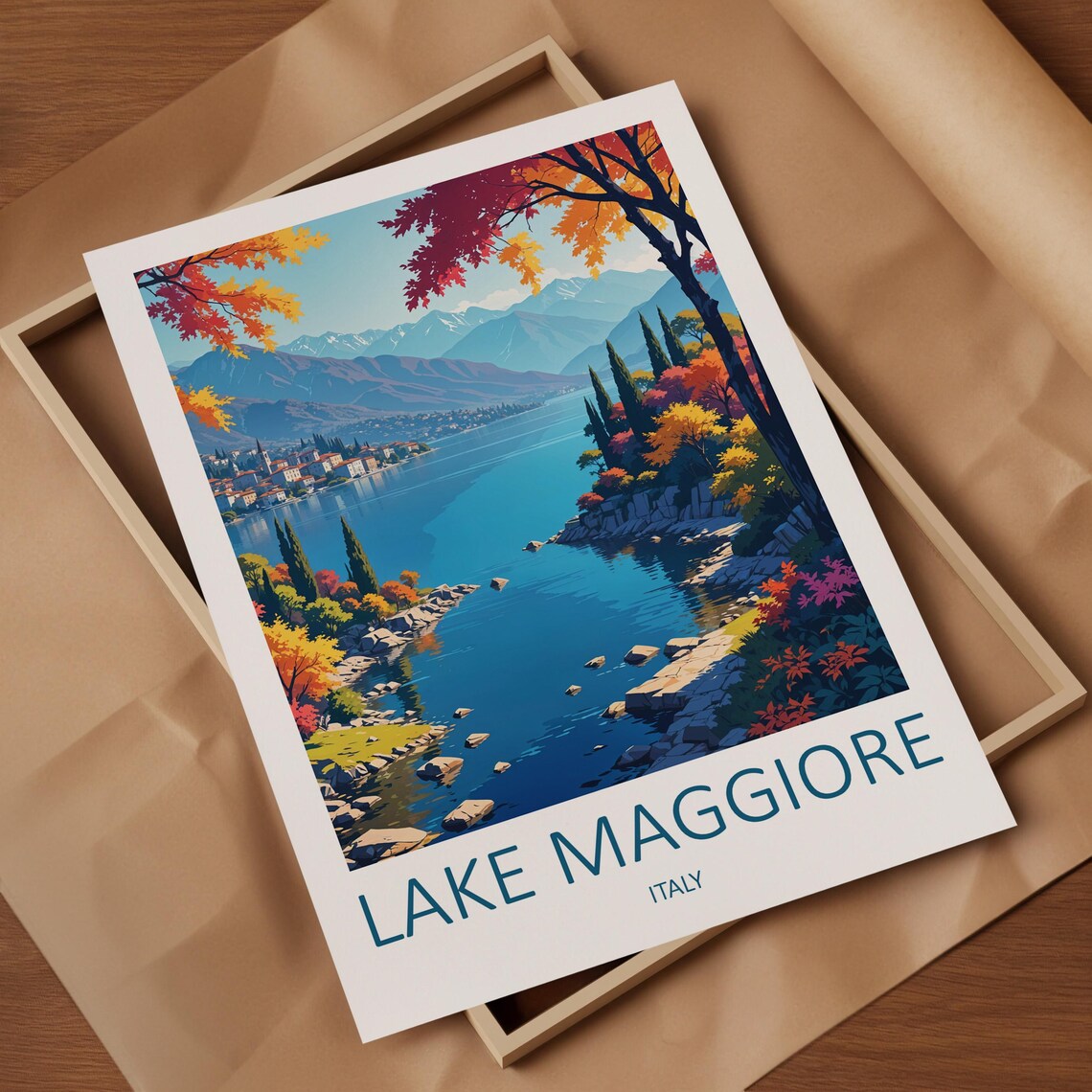 Lake Maggiore Italy Autumn Lakeside Mountain Village View Poster - Image 4