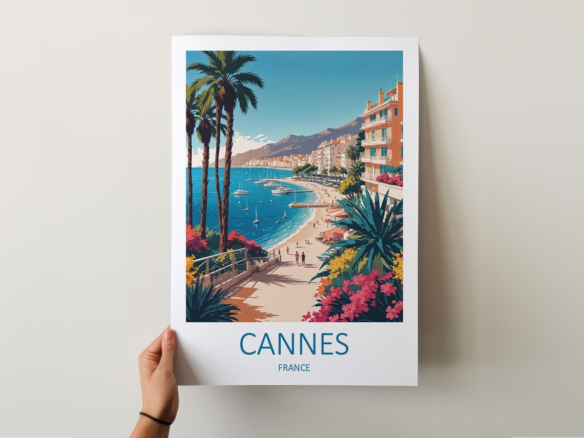 Cannes France Riviera Beach Promenade Palms Yachts Travel Poster - Image 5