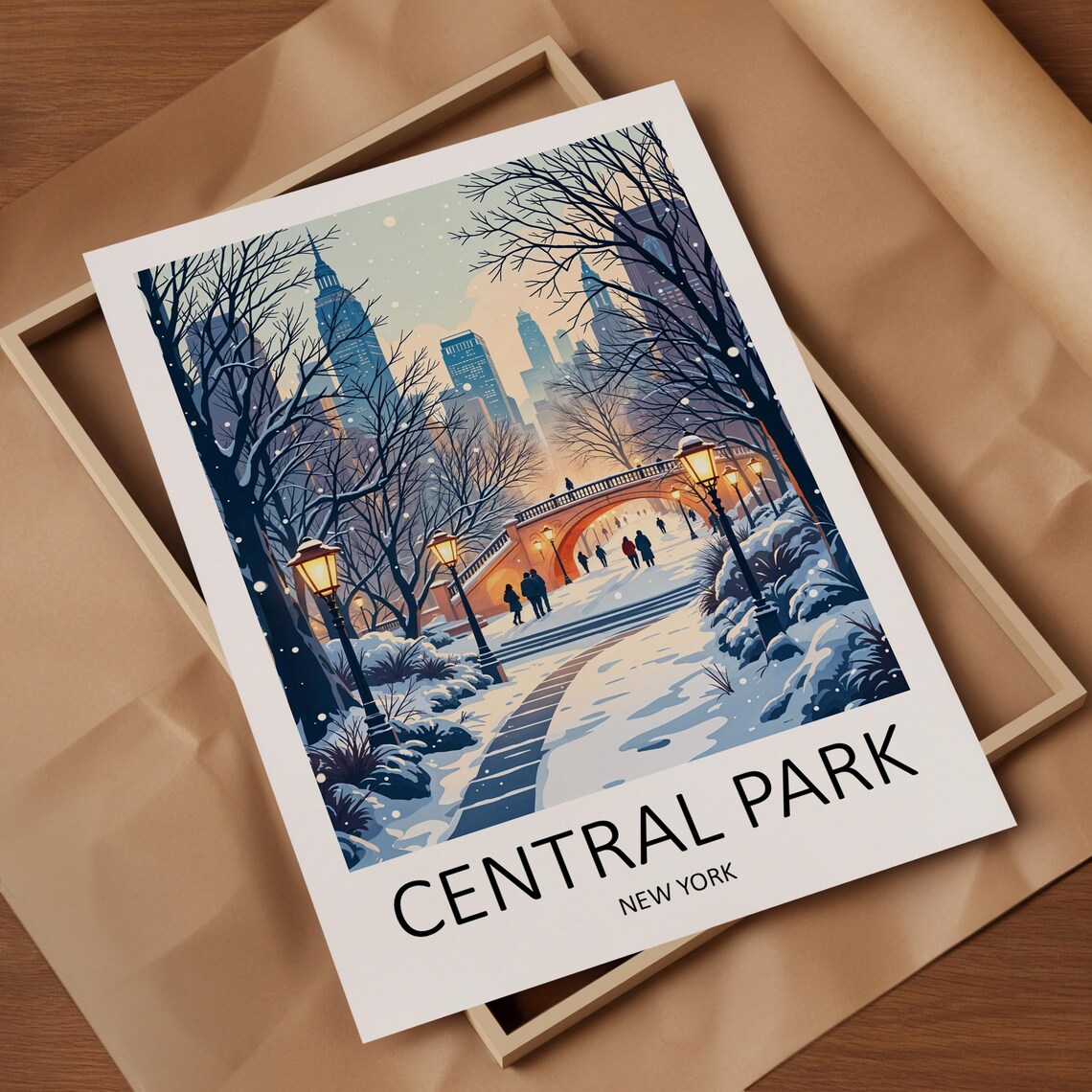 Central Park New York Snowy Winter Bridge City Travel Poster - Image 4