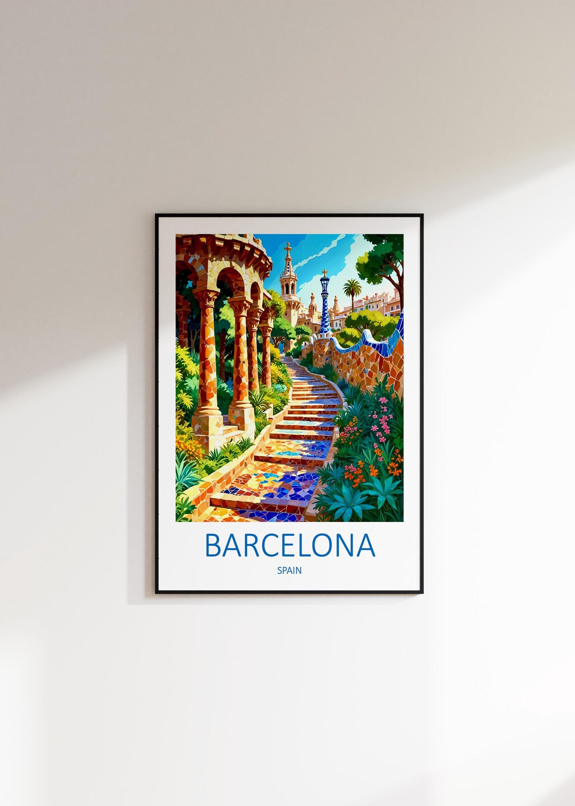 Barcelona Spain Park Guell Mosaic Stairs Gaudi Garden Art Poster - Image 3