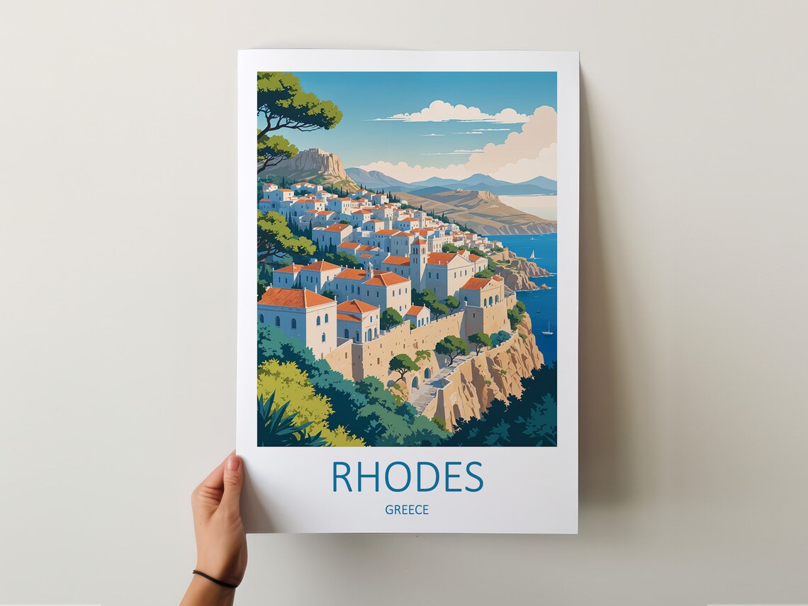 Rhodes Greece Old Town Seaside Cliff Harbor Vintage Travel Poster - Image 5