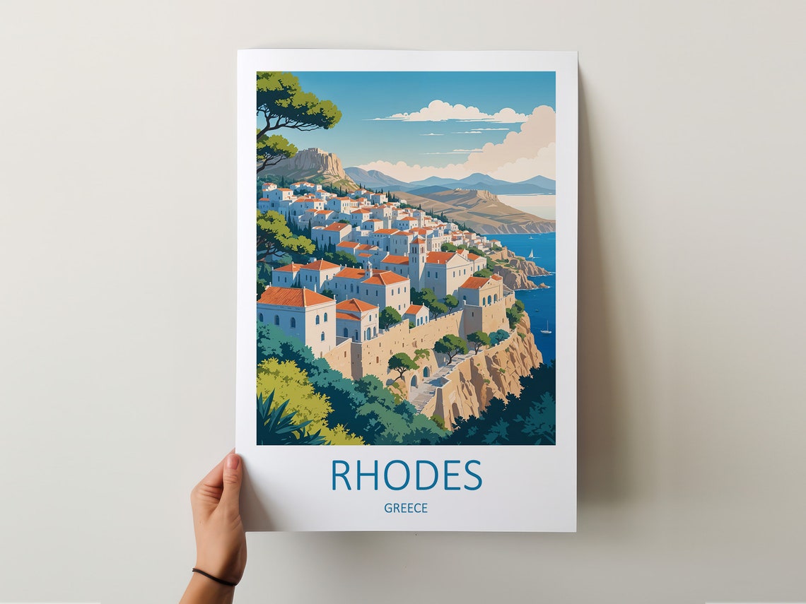 Rhodes Print Rhodes Greece Print Greece Print Rhodes Poster Greece Gifts Rhodes Travel Print Greek Wall Print Greece Illustration - Image 5