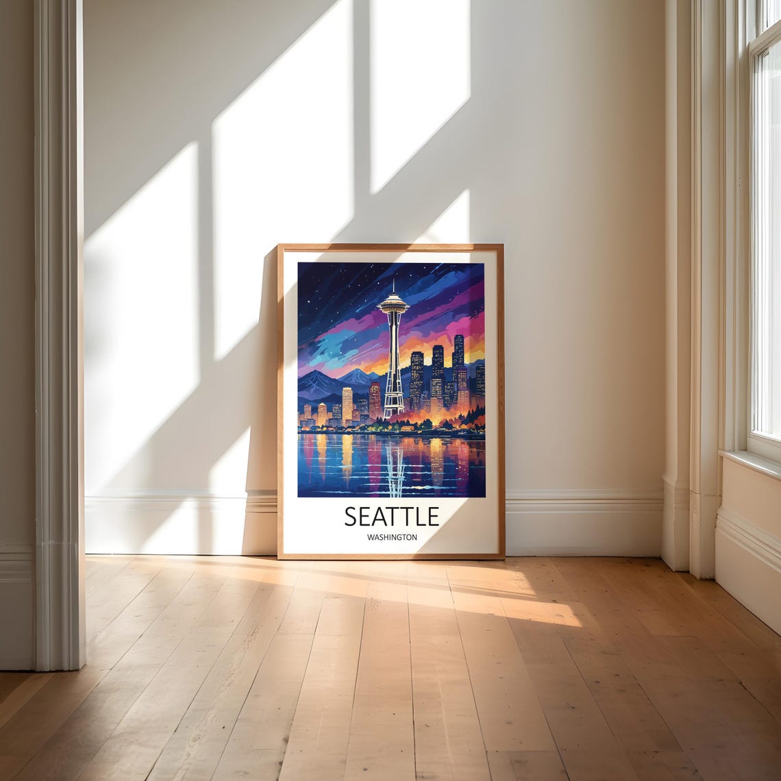 Seattle Washington Space Needle Skyline Night Lights Reflection Poster - Image 6