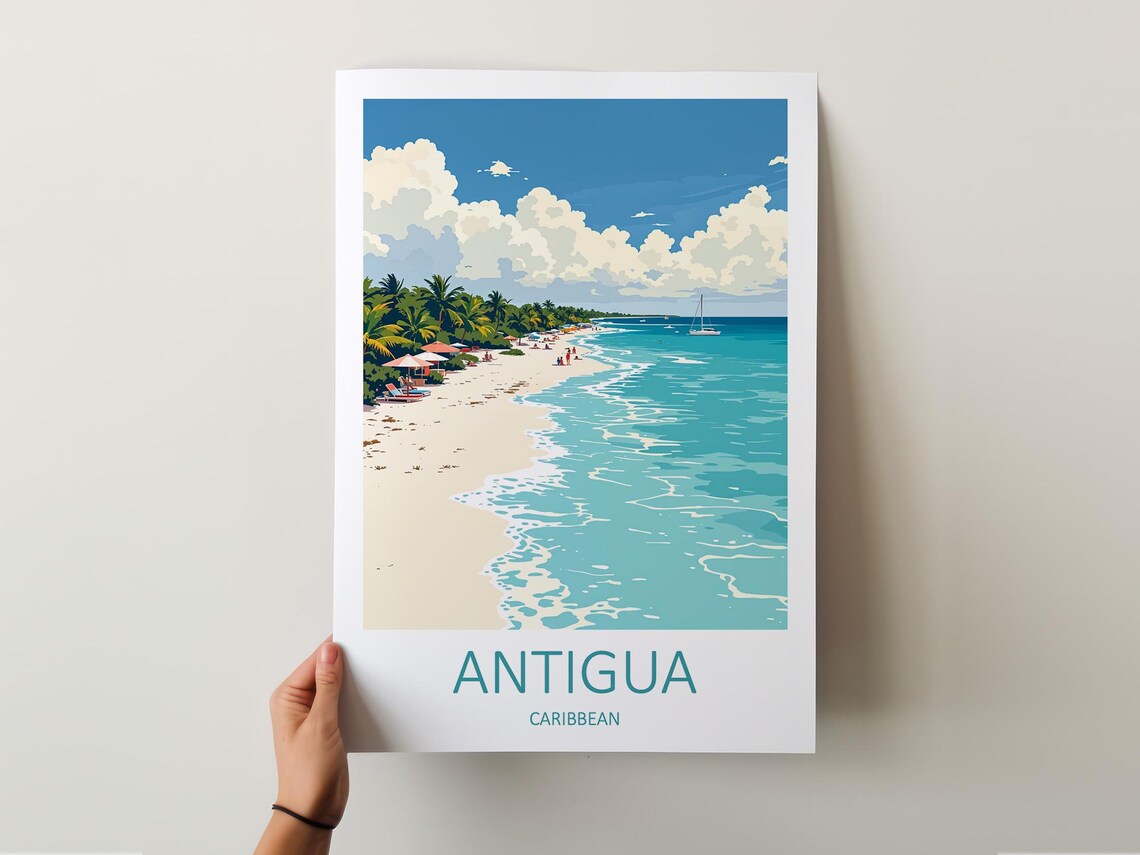 Antigua Caribbean White Sand Beach With Sailboats Offshore Poster - Image 5