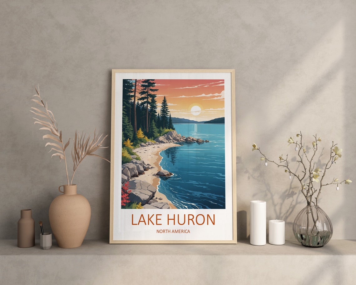 Lake Huron North America Rocky Shore Pine Sunset View Poster - Image 3