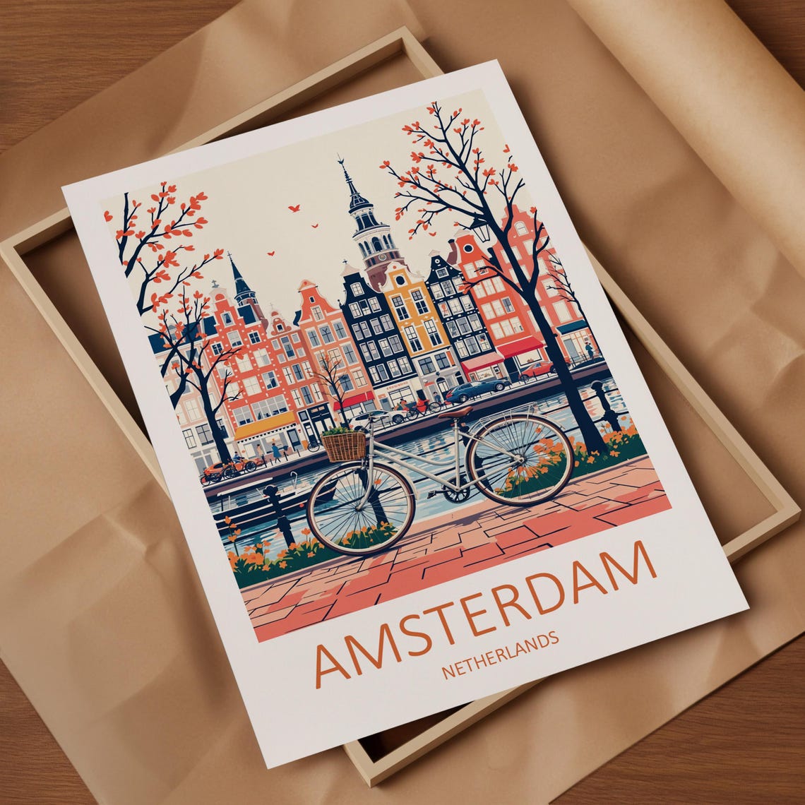 Amsterdam Netherlands Canal Bicycle Gabled Houses Classic Poster - Image 4