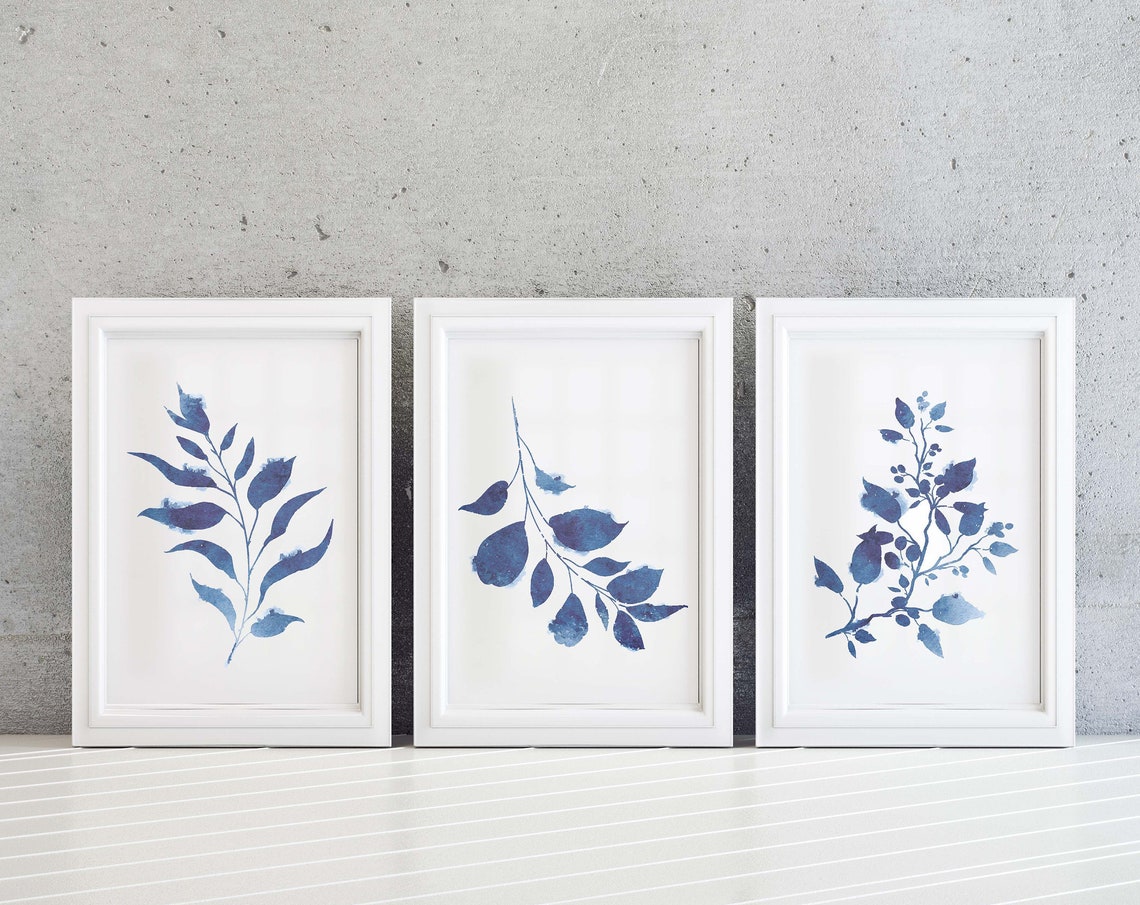 Indigo Botanical Watercolor Art Print Set, Foliage - Image 4