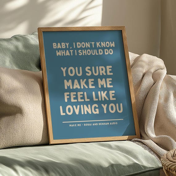 Make Me Inspired Blue And Beige Print Borai Denham Audio Ibiza Bold Typographic Colourful House Music Poster Groovy Bar Disco Funky
