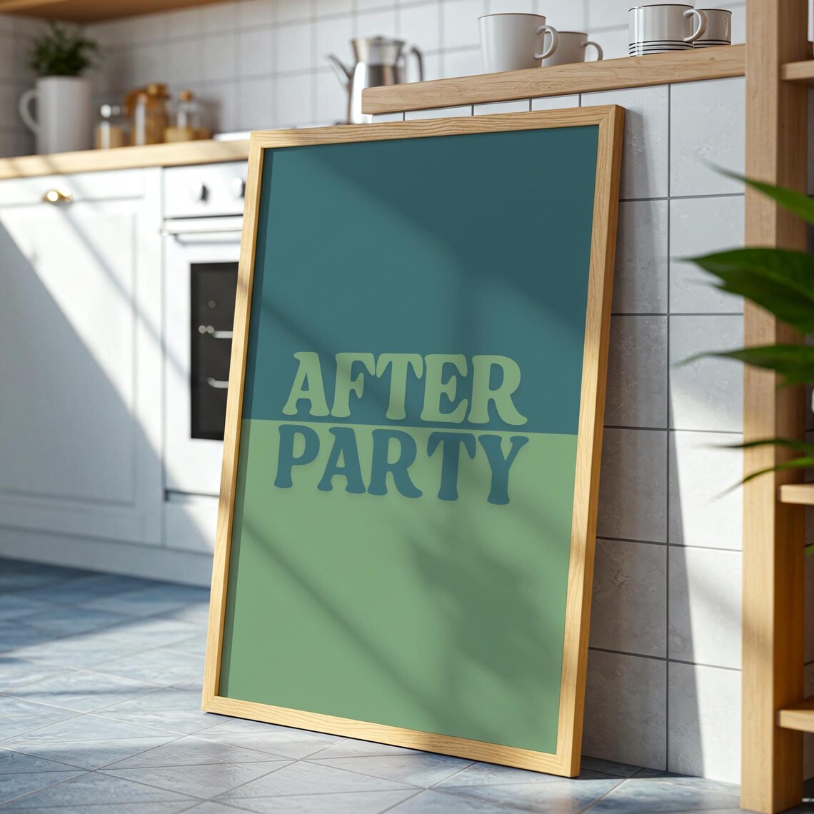 After Party Teal Green Retro Color Block Typography Bar Decor Poster