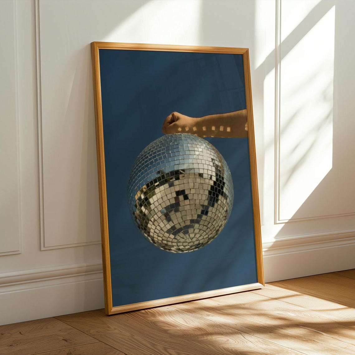 Sparkling Disco Ball On Deep Navy Modern Party Bar Decor Poster