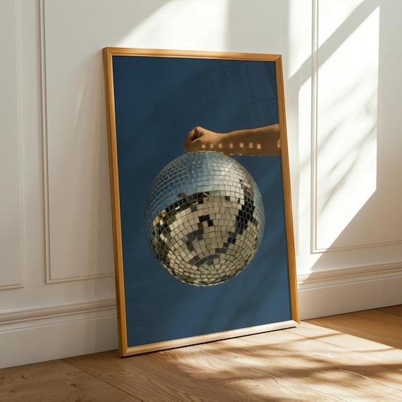 Sparkling Disco Ball On Deep Navy Modern Party Bar Decor Poster