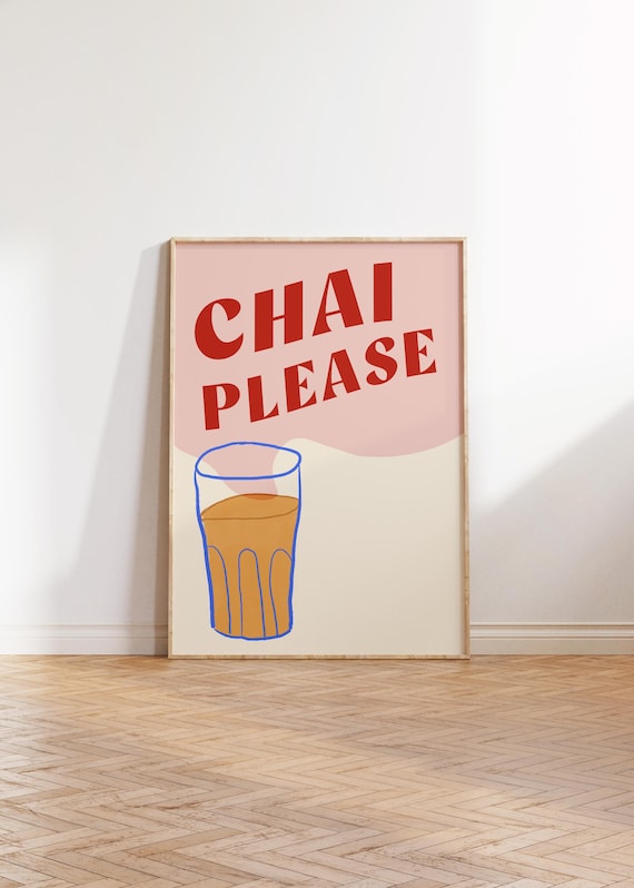 Chai Please Bold Red Typography Fun Indian Tea Kitchen Poster