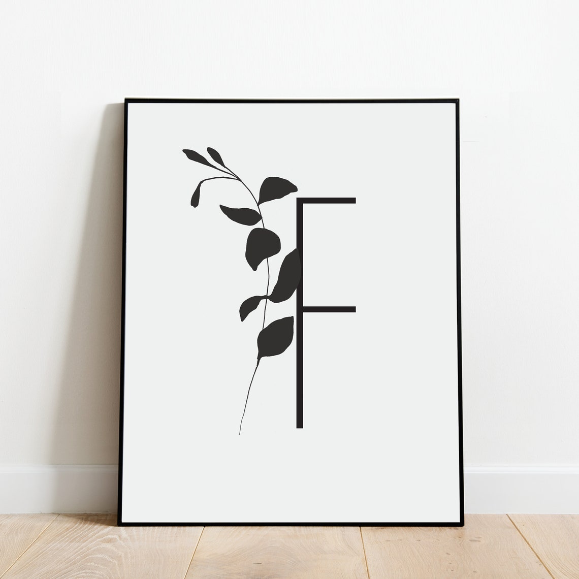 Monogram Letter F Black Botanical Sprig Initial Framed Art Print - Image 5