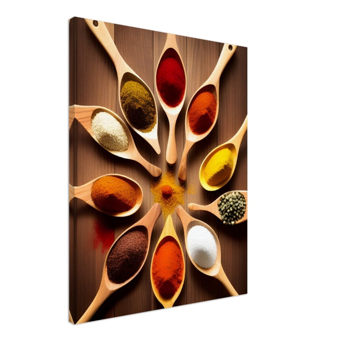 Wooden Spoons Rainbow Spices Circle Rustic Kitchen Art Poster - Image 2