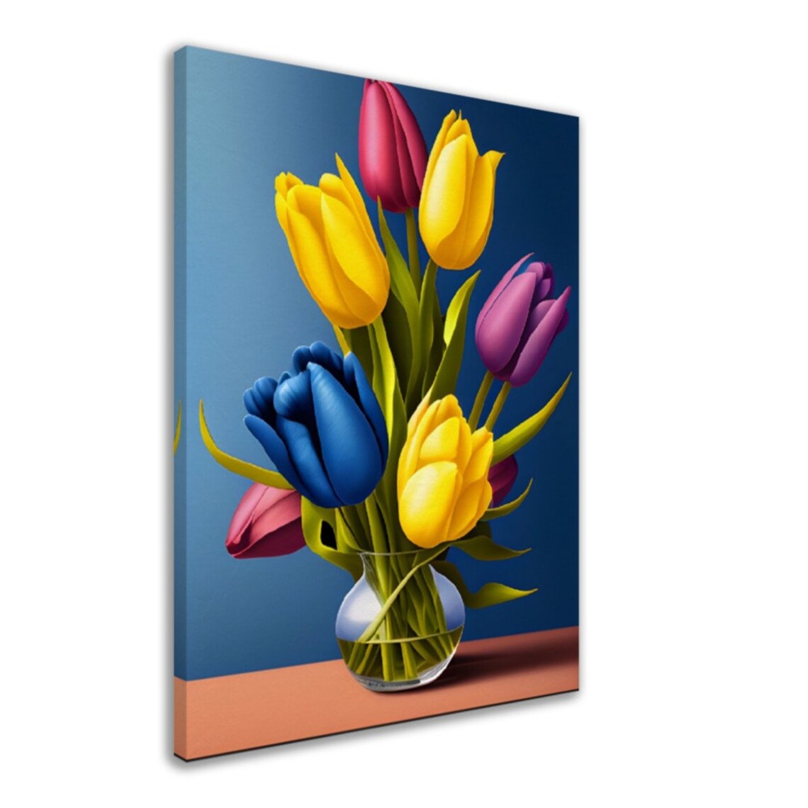 Rainbow Tulip Bouquet Glass Vase Cheerful Spring Floral Art Poster - Image 2