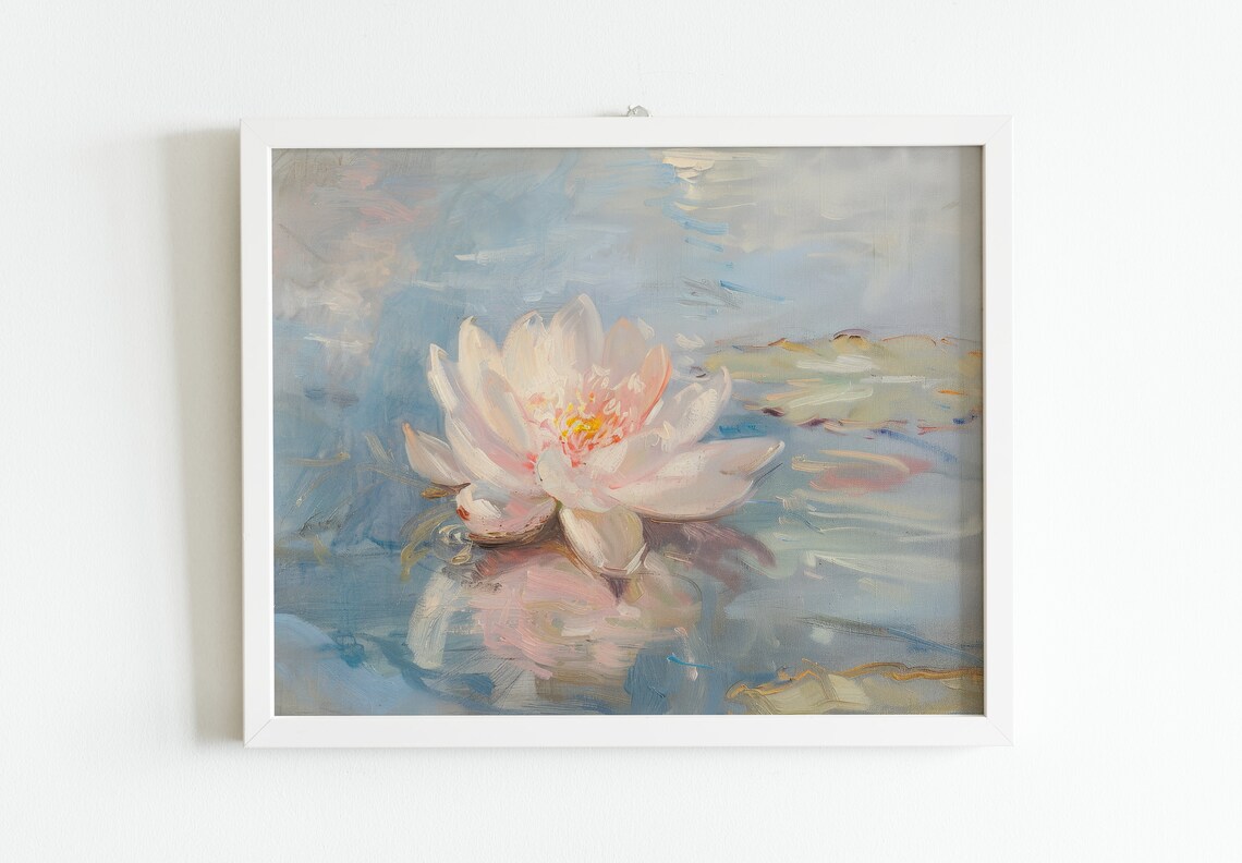 Vintage Pond Painting, Pastel Floral Art Print - Image 2