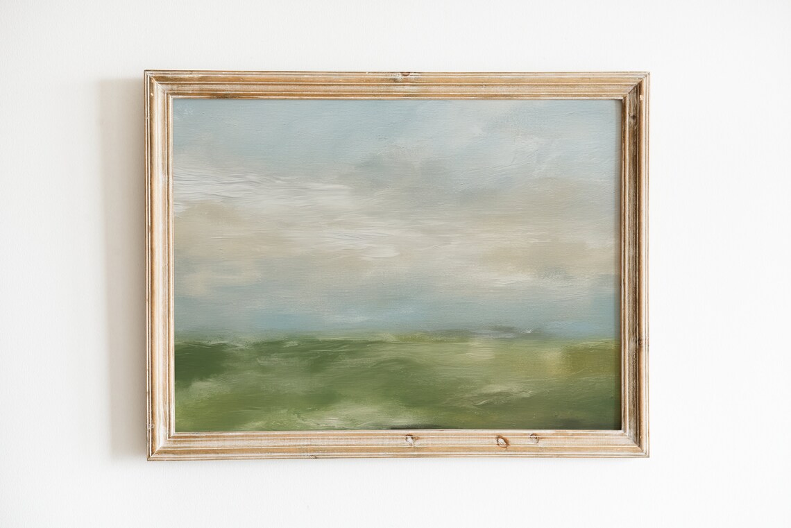 Soft Green Landscape Vintage Art Print, Muted